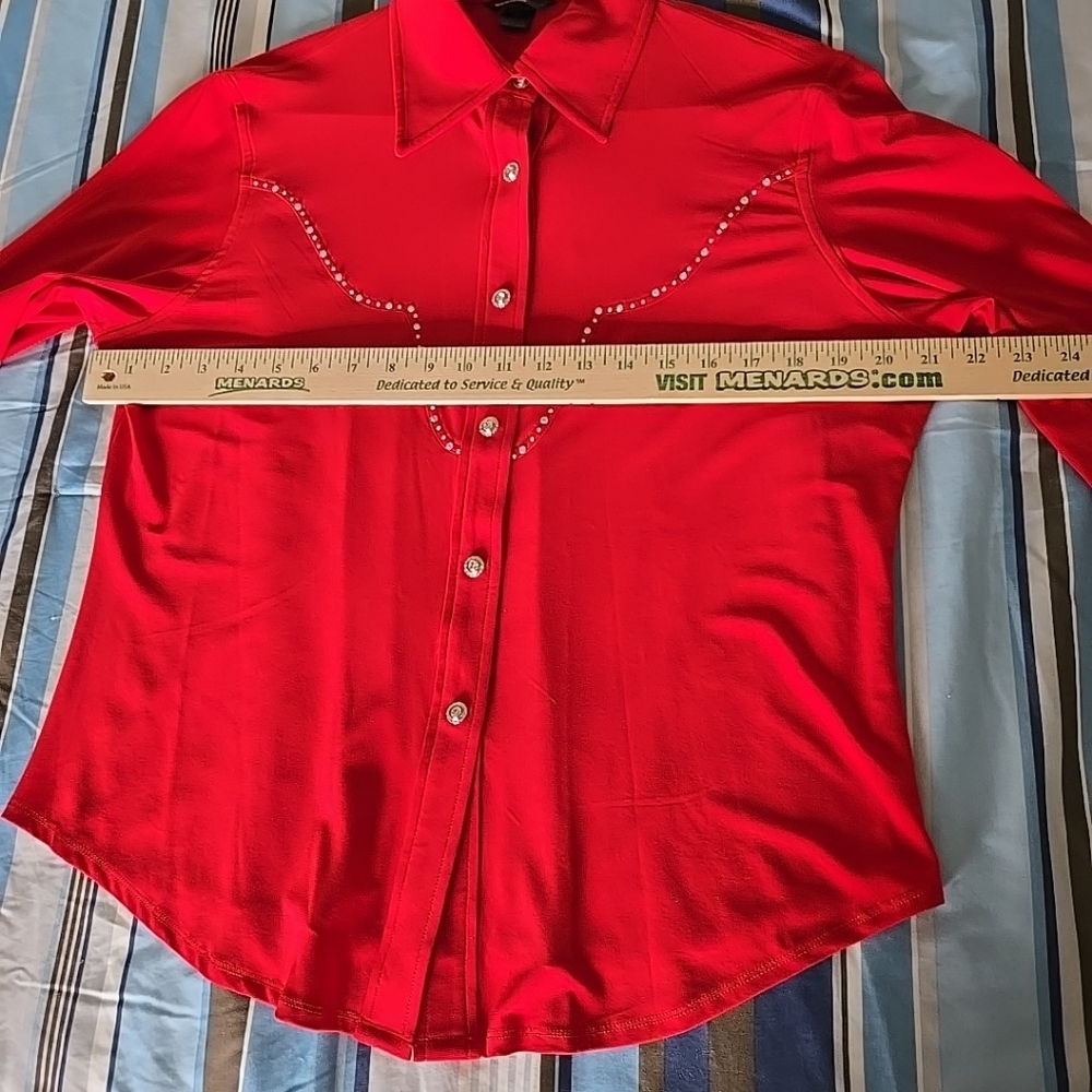 Western Ethics Red Western Jersey w/Rhinestone Cowgirl Shirt Sz XL - Picture 6 of 8